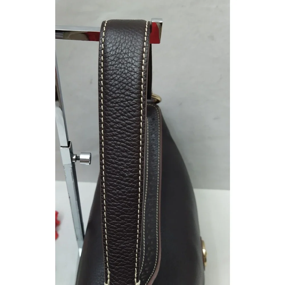 Dooney & Bourke Brown Pebbled Leather Round Logo Zipper Hobo Shoulder Bag